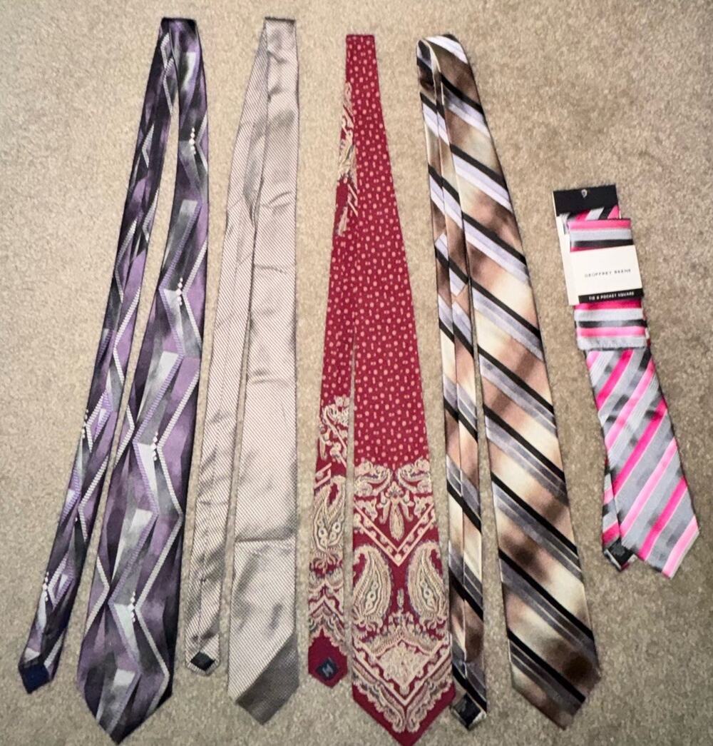 Designer Silk Tie Lot of 5 Polo DKNY Pierre Cardin Geoffrey Beene NWT Bundle